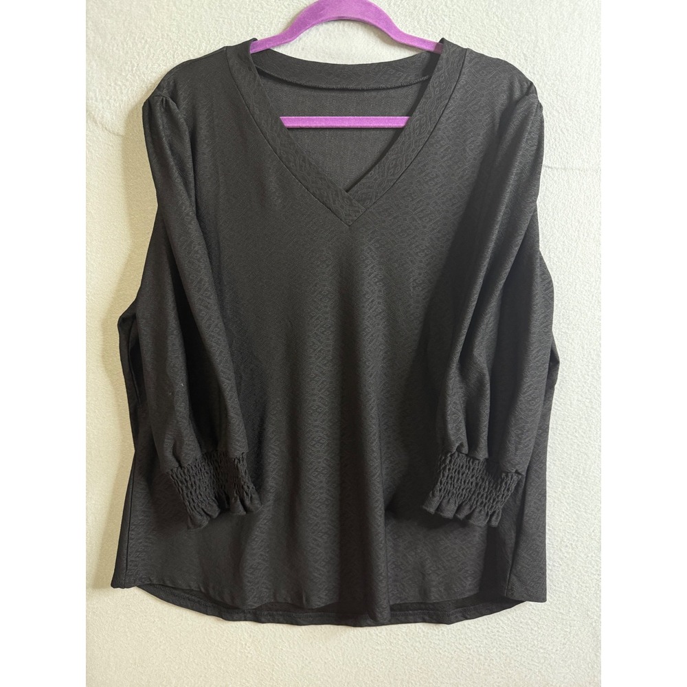 Rapbin Top Women's XXL Smocked Cuff Blouse‎ V-Neck Long Sleeve Top Casual